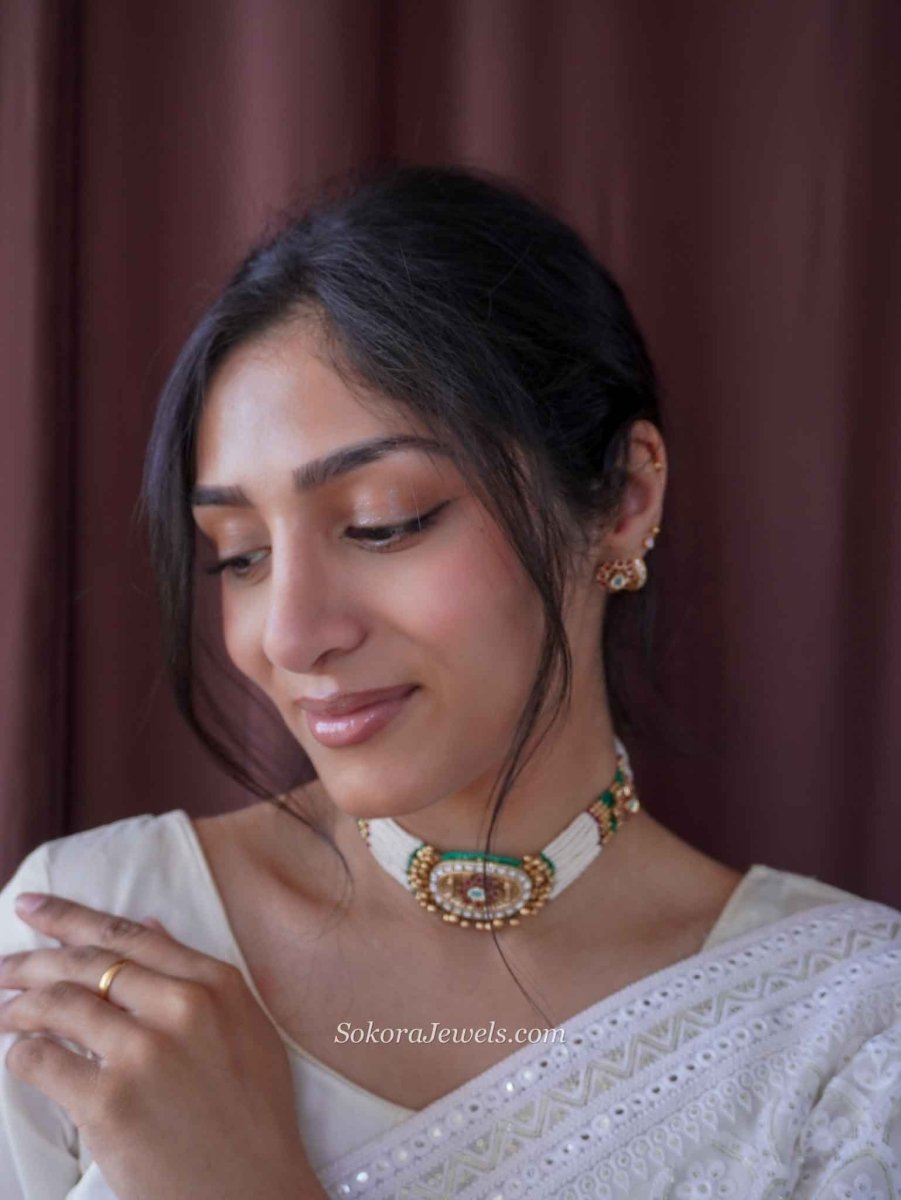 Maharani Gold Ball Choker Set – Ruby, Emerald & Kundan - SOKORA JEWELSMaharani Gold Ball Choker Set – Ruby, Emerald & Kundan