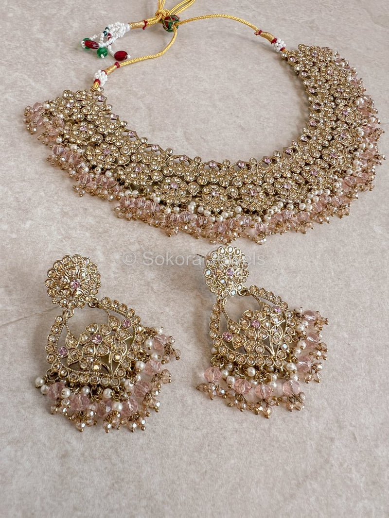 Maheema Necklace set - Light Pink - SOKORA JEWELSMaheema Necklace set - Light Pinknecklace sets