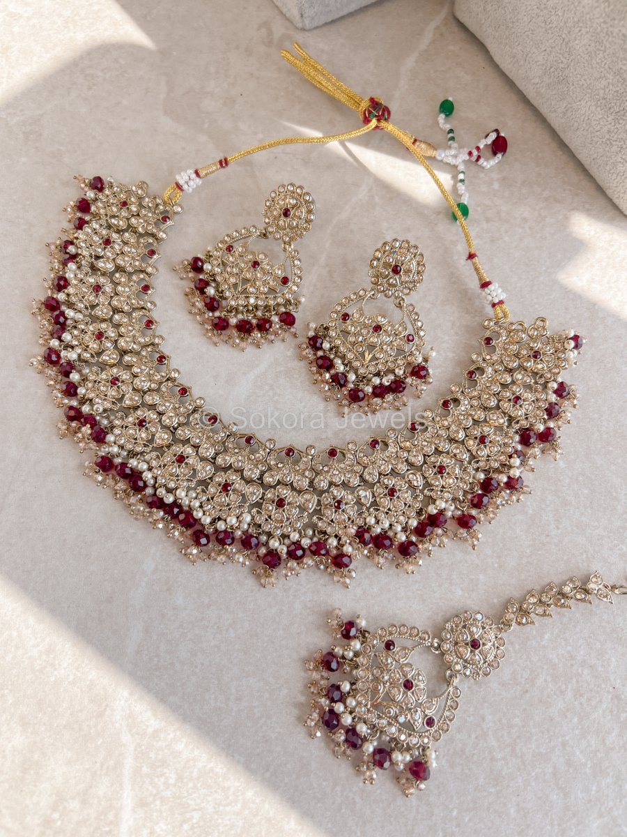 Maheema Necklace set - Maroon - SOKORA JEWELSMaheema Necklace set - Maroonnecklace sets