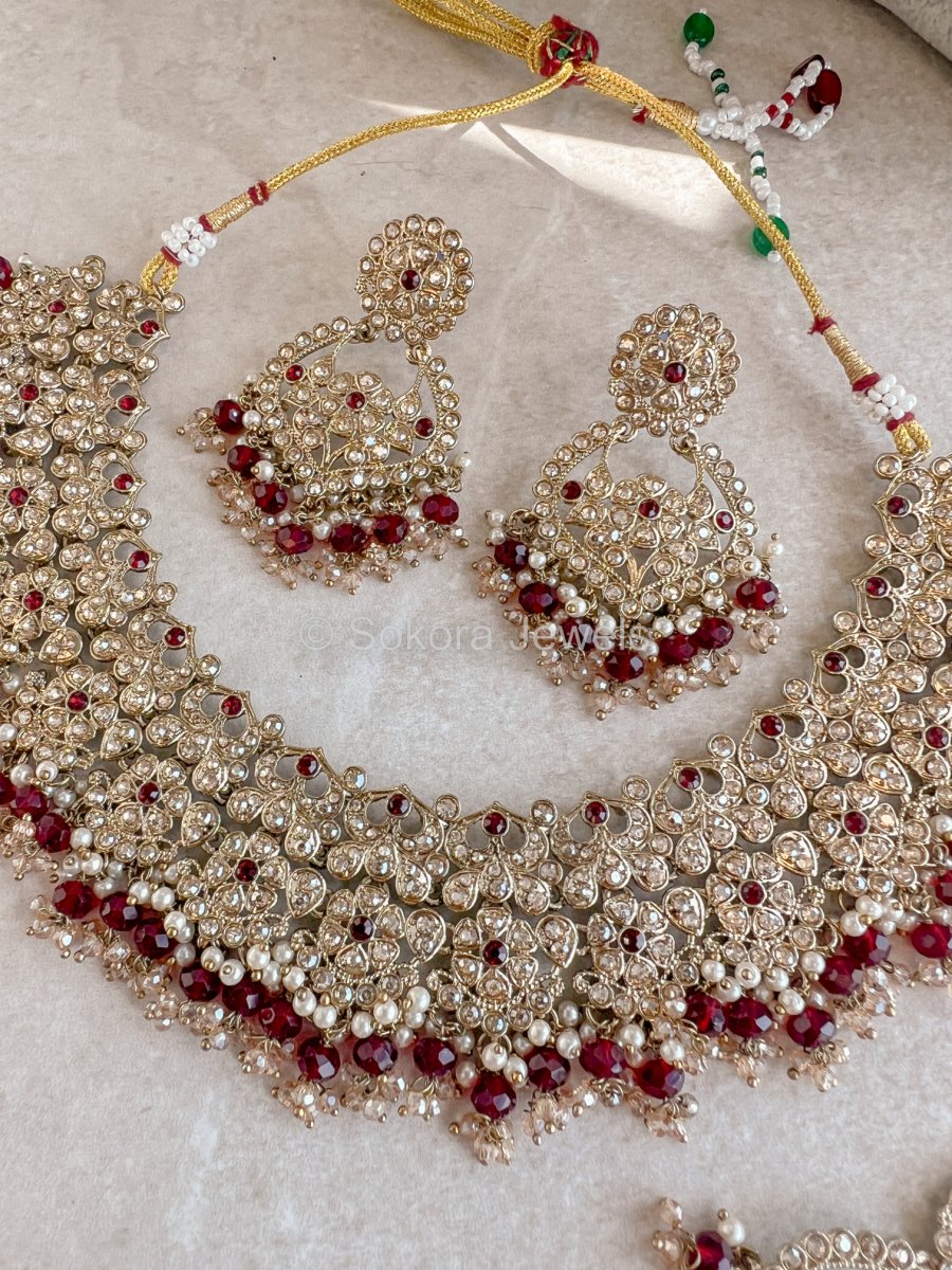 Maheema Necklace set - Maroon - SOKORA JEWELSMaheema Necklace set - Maroonnecklace sets