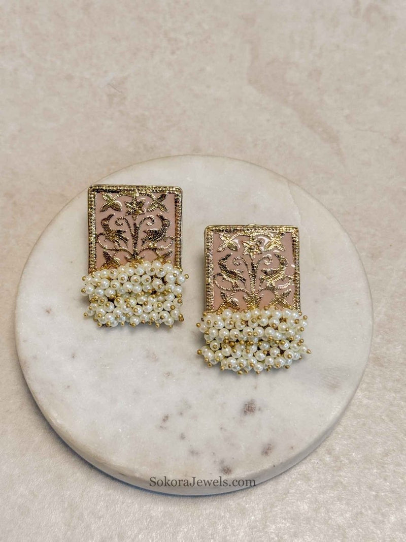 Mahida Antique Gold Filigree Pearl Cluster Earrings - SOKORA JEWELSMahida Antique Gold Filigree Pearl Cluster Earringsstuds and tops