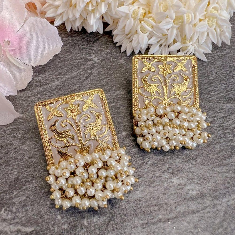 Mahida Earrings - Painted Pearl Square Studs Golden Light Weight Simple Gift Bridesmaid Wedding Eid Indian Pakistani Jewelry Sokora Jewels - SOKORA JEWELSMahida Earrings - Painted Pearl Square Studs Golden Light Weight Simple Gift Bridesmaid Wedding Eid Indian Pakistani Jewelry Sokora Jewels