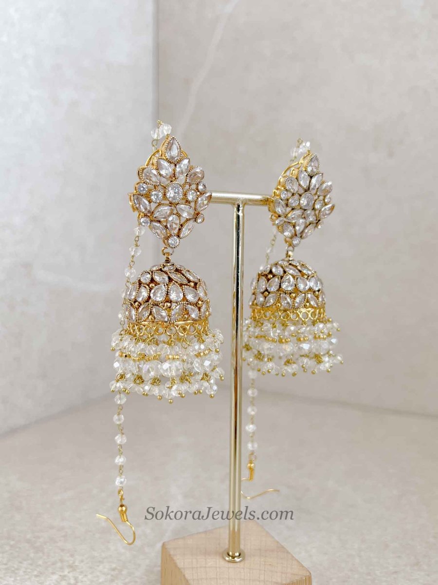 Mahira Gold Plated & Zircon Jhumkas - SOKORA JEWELSMahira Gold Plated & Zircon Jhumkas
