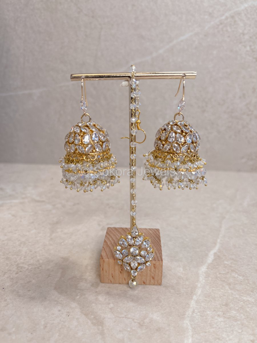 Mahira Medium Earrings and Tikka set - SOKORA JEWELSMahira Medium Earrings and Tikka set