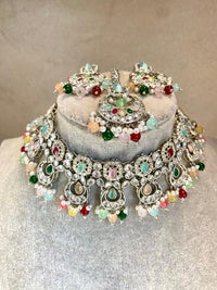 Malika Silver Multicolour Necklace set - SOKORA JEWELSMalika Silver Multicolour Necklace set