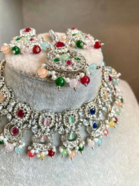 Malika Silver Multicolour Necklace set - SOKORA JEWELSMalika Silver Multicolour Necklace set