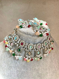 Malika Silver Multicolour Necklace set - SOKORA JEWELSMalika Silver Multicolour Necklace set