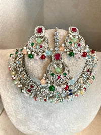 Malika Silver Multicolour Necklace set - SOKORA JEWELSMalika Silver Multicolour Necklace set