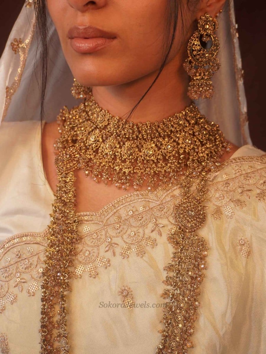 Malina Bridal Set - Full 8 Piece Antique Gold Crystal Bridal Jewelry - SOKORA JEWELSMalina Bridal Set - Full 8 Piece Antique Gold Crystal Bridal Jewelry