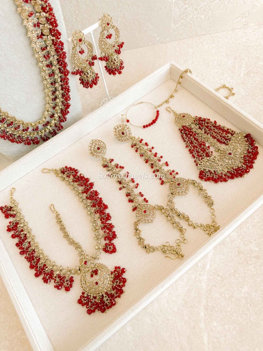 Malina Bridal Set - Full 8 Piece Antique Gold Crystal Bridal Jewelry - SOKORA JEWELSMalina Bridal Set - Full 8 Piece Antique Gold Crystal Bridal Jewelry
