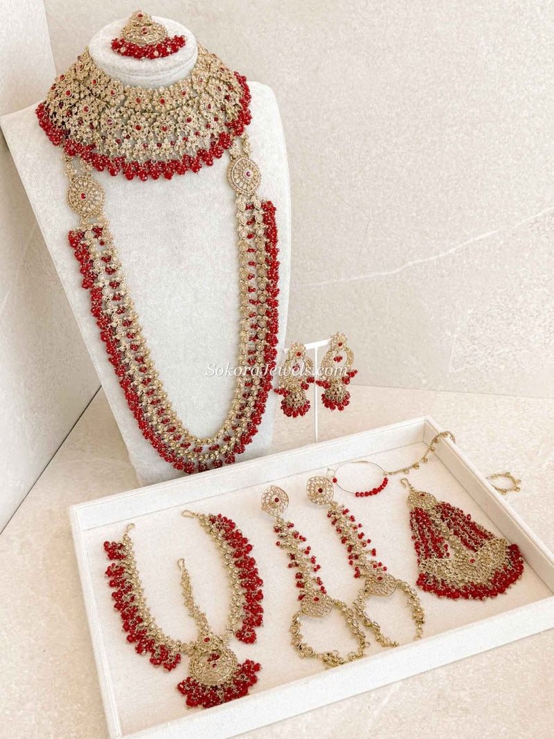 Malina Bridal Set - Full 8 Piece Antique Gold Crystal Bridal Jewelry - SOKORA JEWELSMalina Bridal Set - Full 8 Piece Antique Gold Crystal Bridal Jewelry
