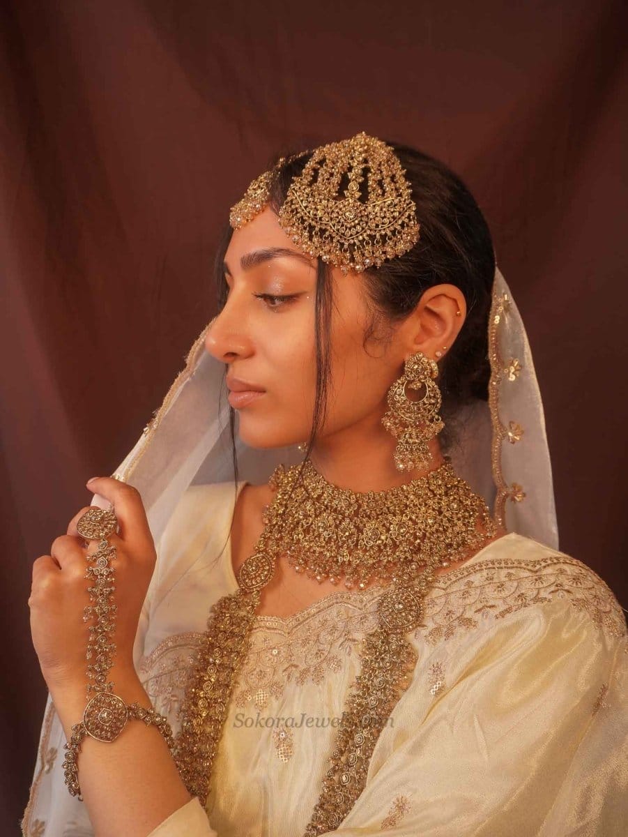 Malina Bridal Set - Full 8 Piece Antique Gold Crystal Bridal Jewelry - SOKORA JEWELSMalina Bridal Set - Full 8 Piece Antique Gold Crystal Bridal Jewelry