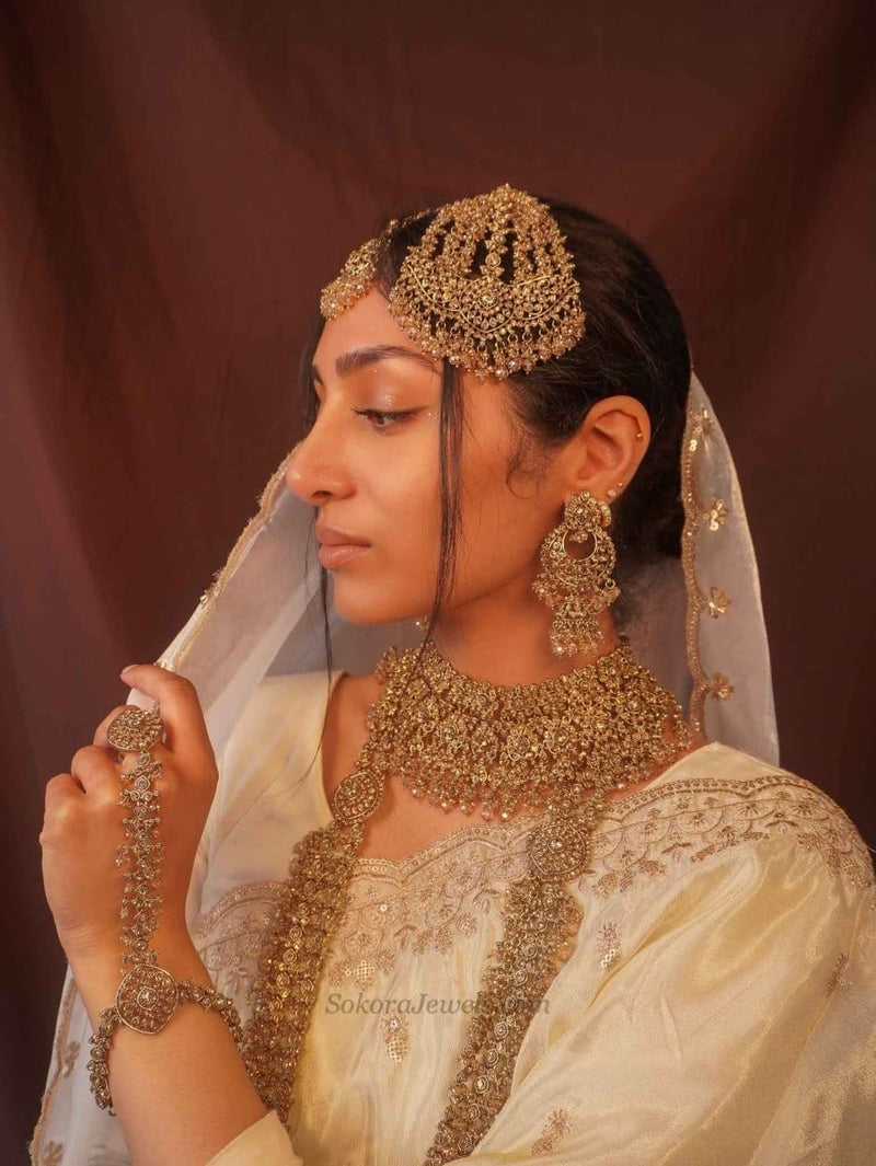 Malina Bridal Set - Full 8 Piece Antique Gold Crystal Bridal Jewelry - SOKORA JEWELSMalina Bridal Set - Full 8 Piece Antique Gold Crystal Bridal Jewelry