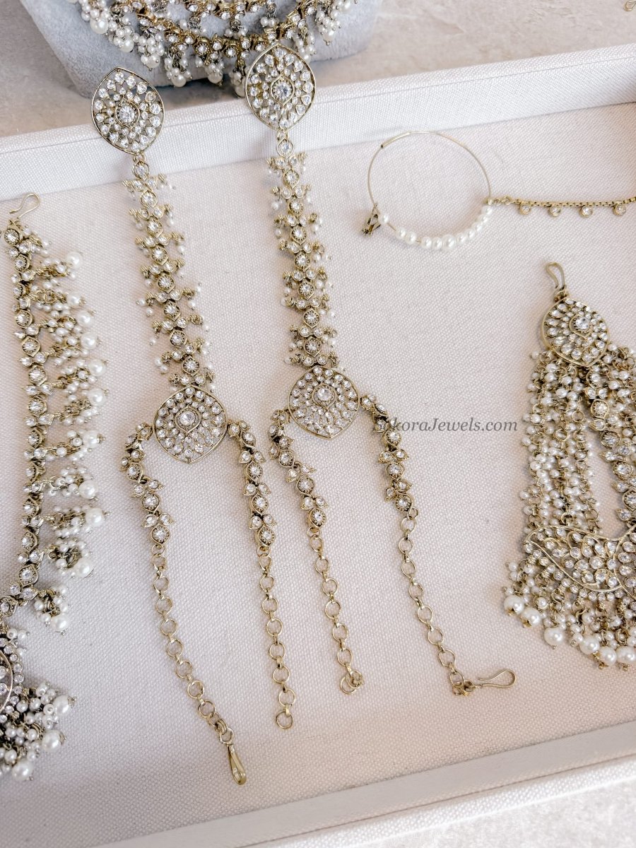 Malina Bridal Set - Full 8 Piece Pearl & Clear Crystal Bridal Jewelry set - SOKORA JEWELSMalina Bridal Set - Full 8 Piece Pearl & Clear Crystal Bridal Jewelry set