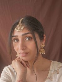 Mandala Crystal & Pearl Jhumka Earrings with Tikka Set - SOKORA JEWELSMandala Crystal & Pearl Jhumka Earrings with Tikka Set