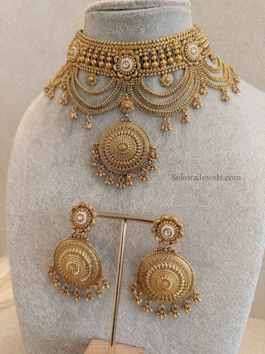 Mandala Gold Layered Necklace Set - SOKORA JEWELSMandala Gold Layered Necklace Set