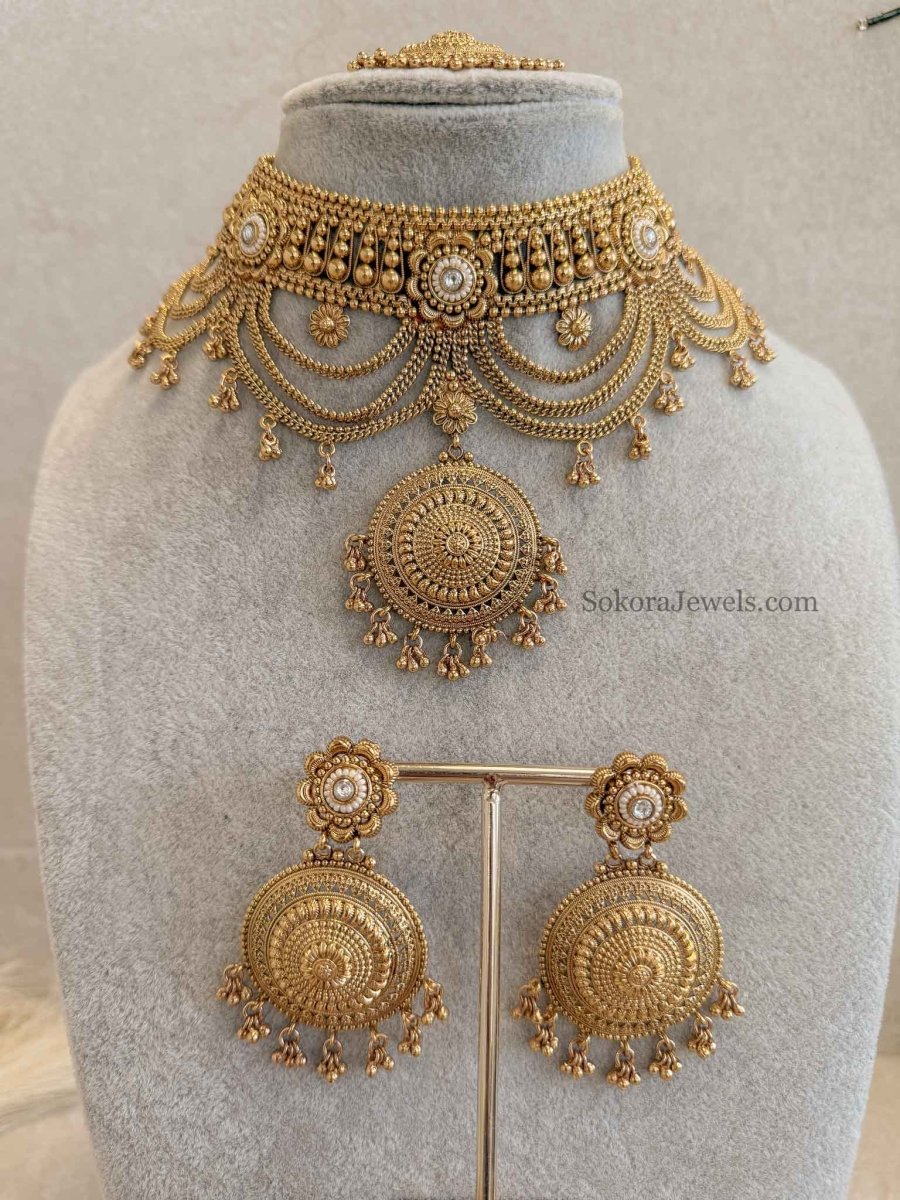 Mandala Gold Layered Necklace Set - SOKORA JEWELSMandala Gold Layered Necklace Set