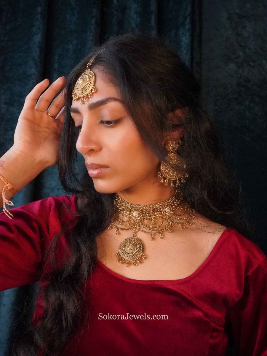 Mandala Gold Layered Necklace Set - SOKORA JEWELSMandala Gold Layered Necklace Set