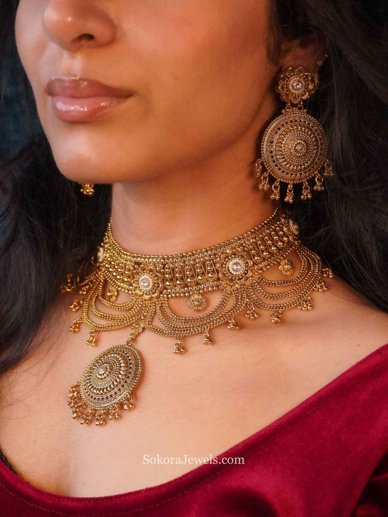 Mandala Gold Layered Necklace Set - SOKORA JEWELSMandala Gold Layered Necklace Set