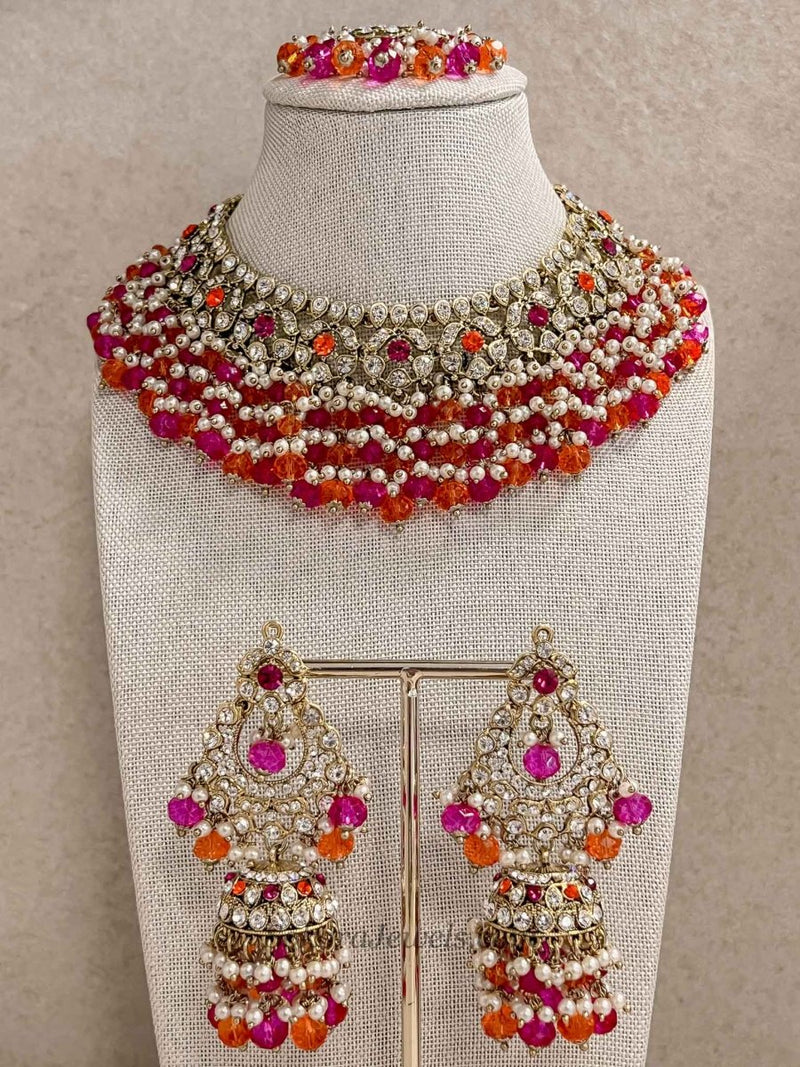 Maniba Necklace Set - Pink/Orange - SOKORA JEWELSManiba Necklace Set - Pink/Orangenecklace sets