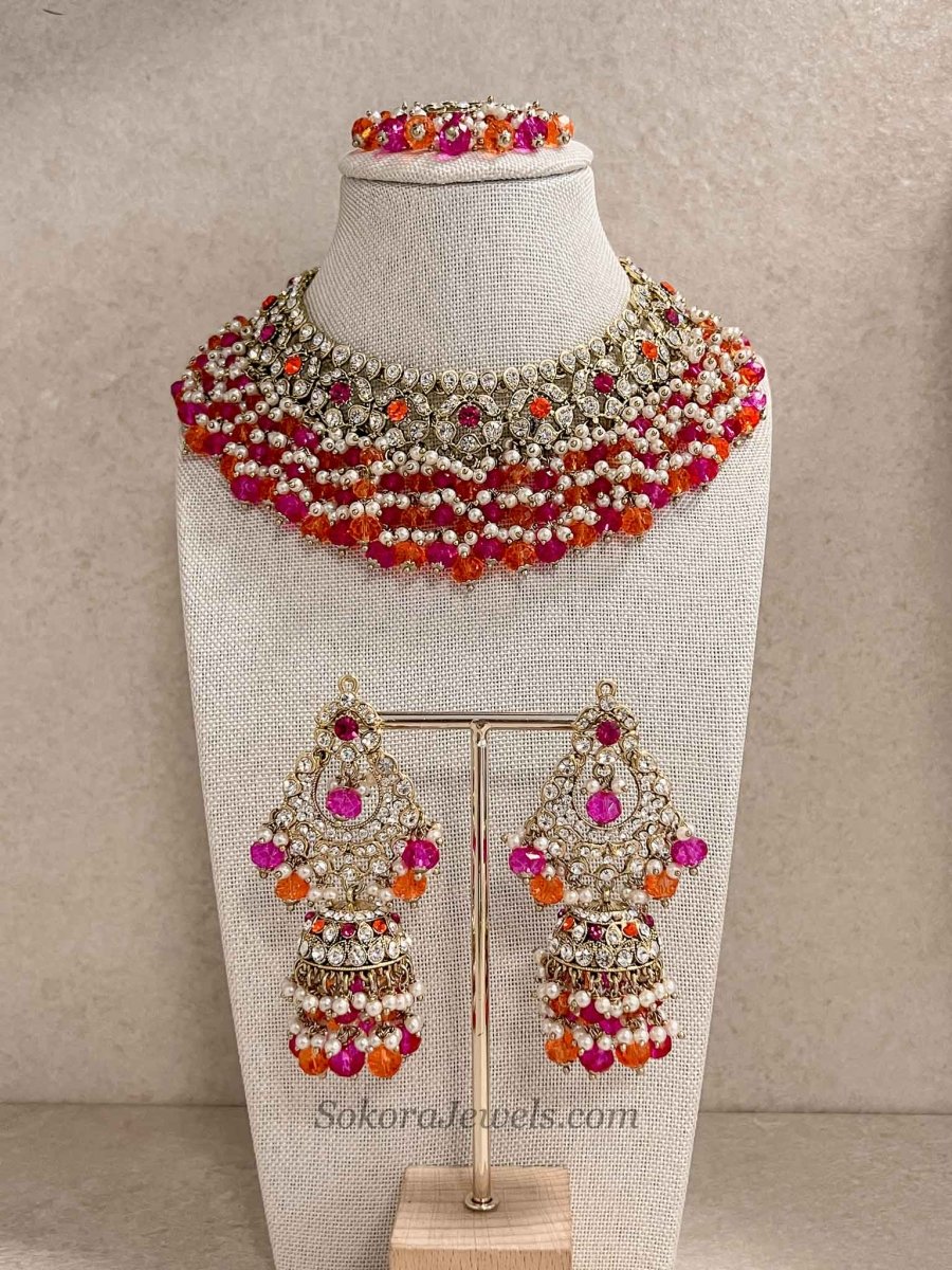 Maniba Necklace Set - Pink/Orange - SOKORA JEWELSManiba Necklace Set - Pink/Orangenecklace sets