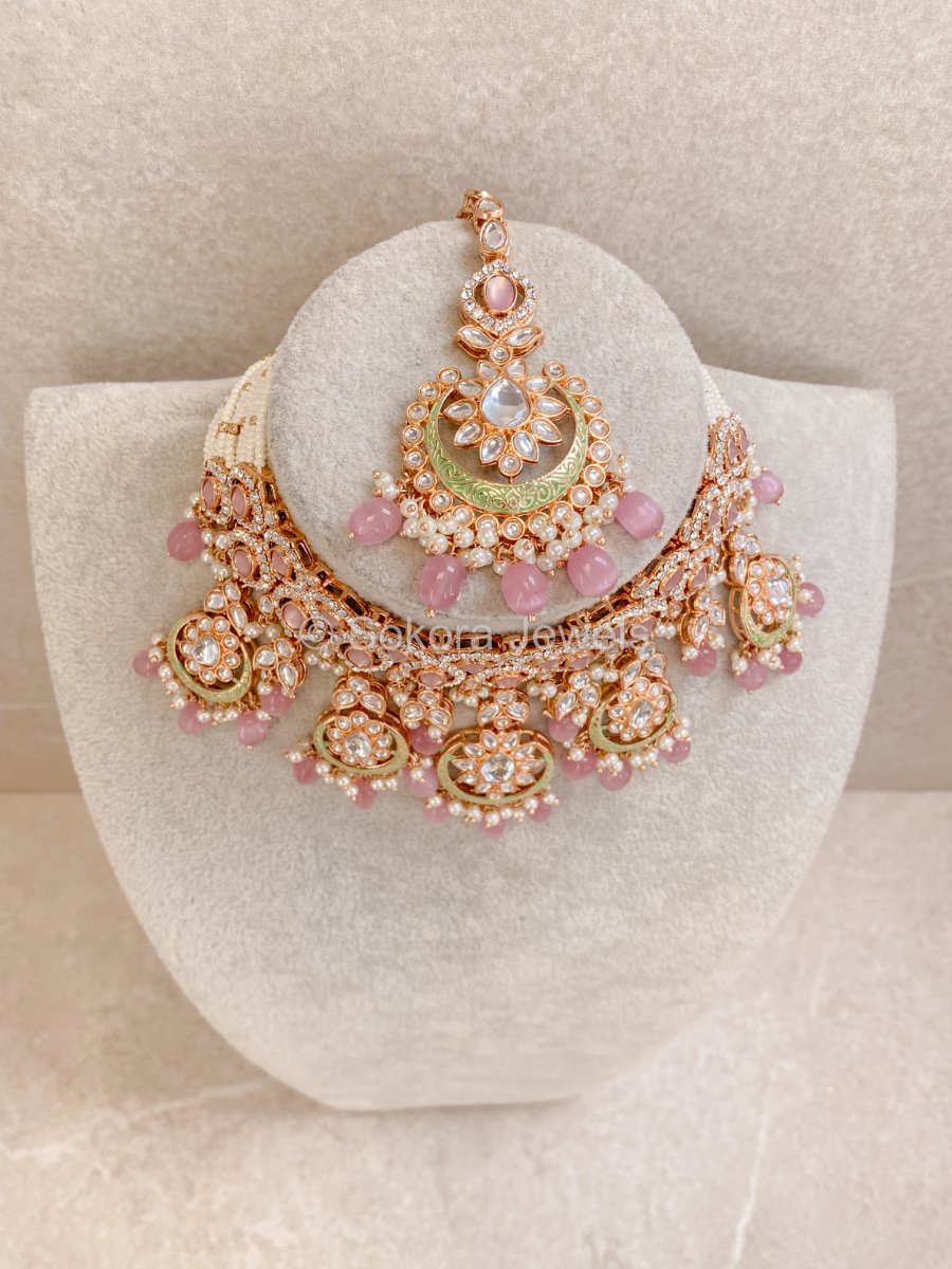 Marni Faux Kundan Choker Set - Pink - SOKORA JEWELSMarni Faux Kundan Choker Set - Pink