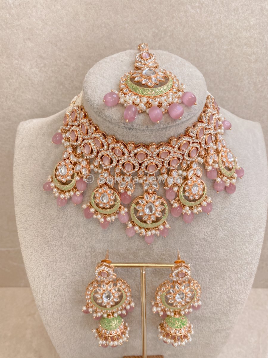 Marni Faux Kundan Choker Set - Pink - SOKORA JEWELSMarni Faux Kundan Choker Set - Pink