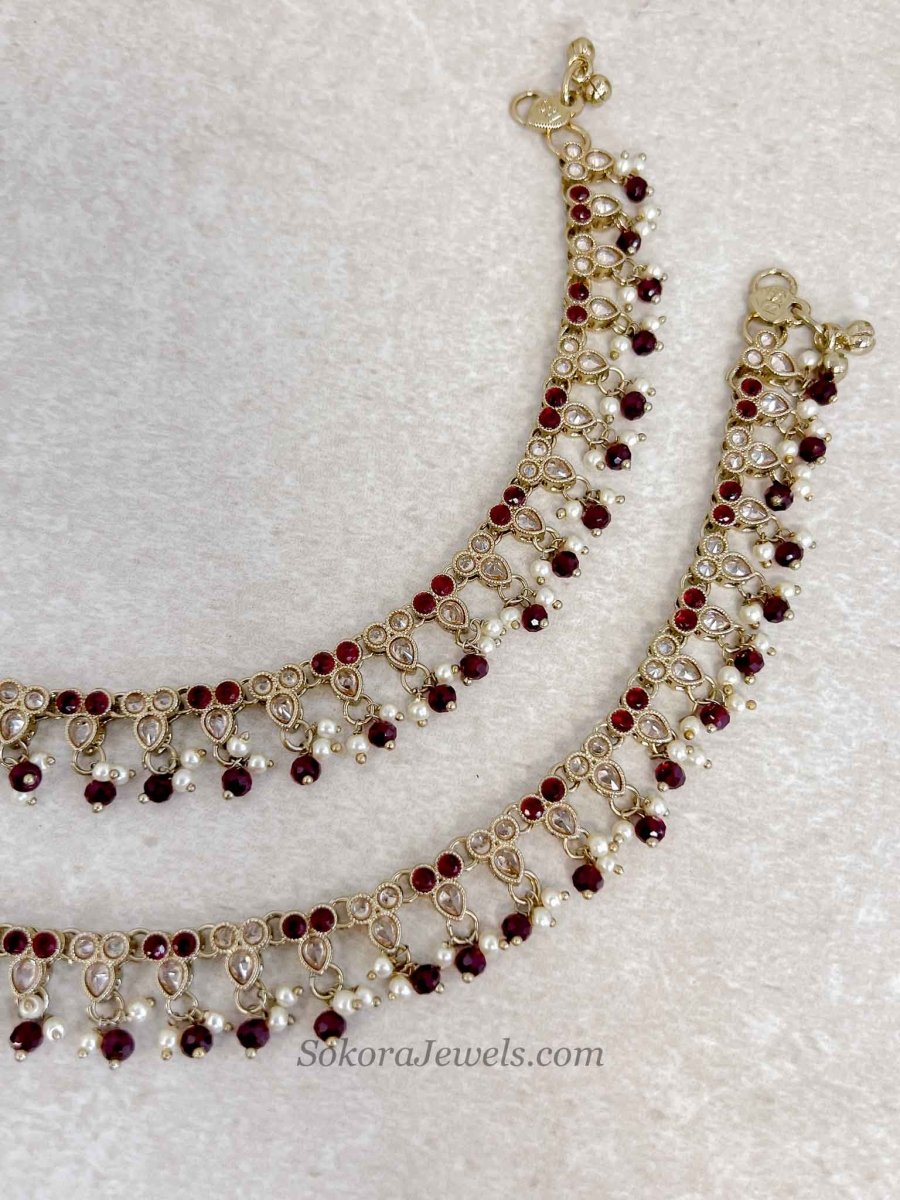 Maroon Bead Anklets - SOKORA JEWELSMaroon Bead Anklets