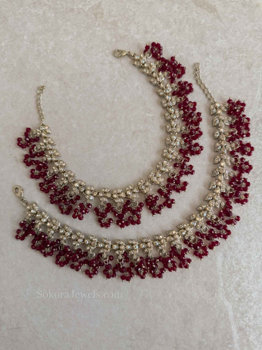 Maroon Bead Anklets - SOKORA JEWELSMaroon Bead Anklets