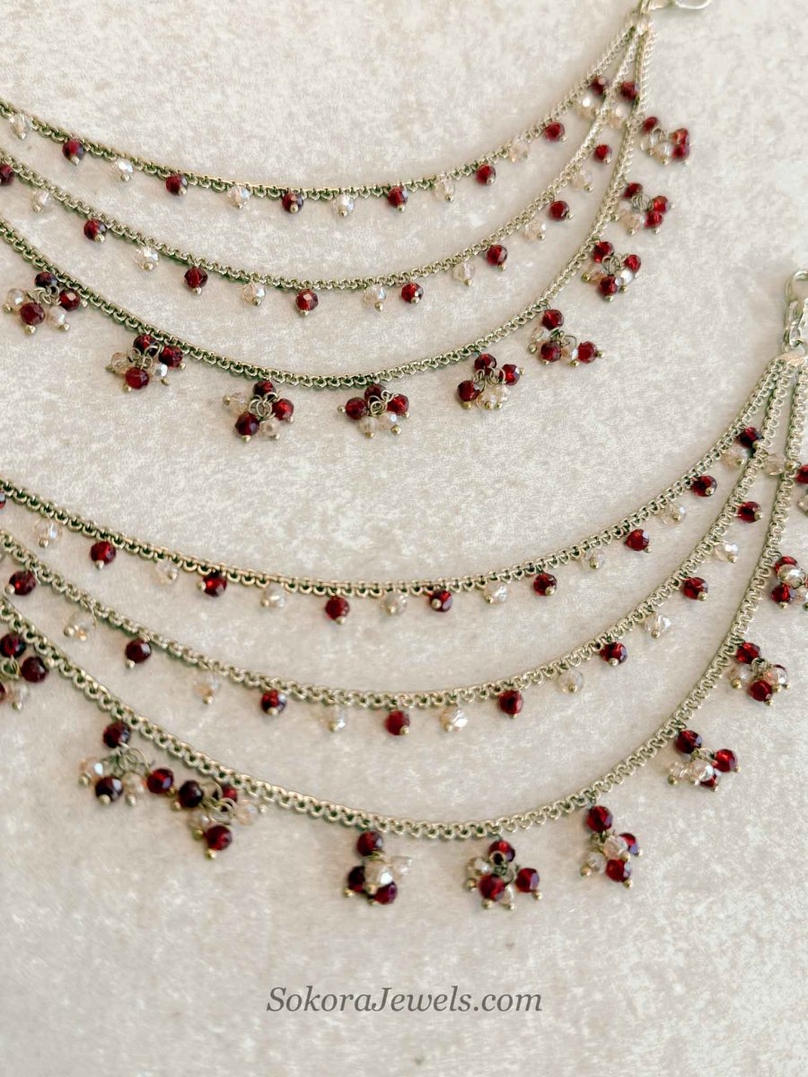 Maroon Bead Bridal Earring chains (Sahara) - SOKORA JEWELSMaroon Bead Bridal Earring chains (Sahara)EARRINGS