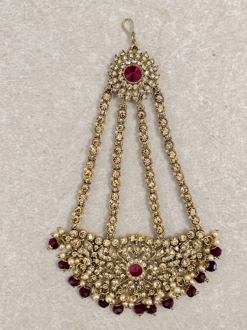 Maroon Bead Bridal Jhumar - SOKORA JEWELSMaroon Bead Bridal Jhumar
