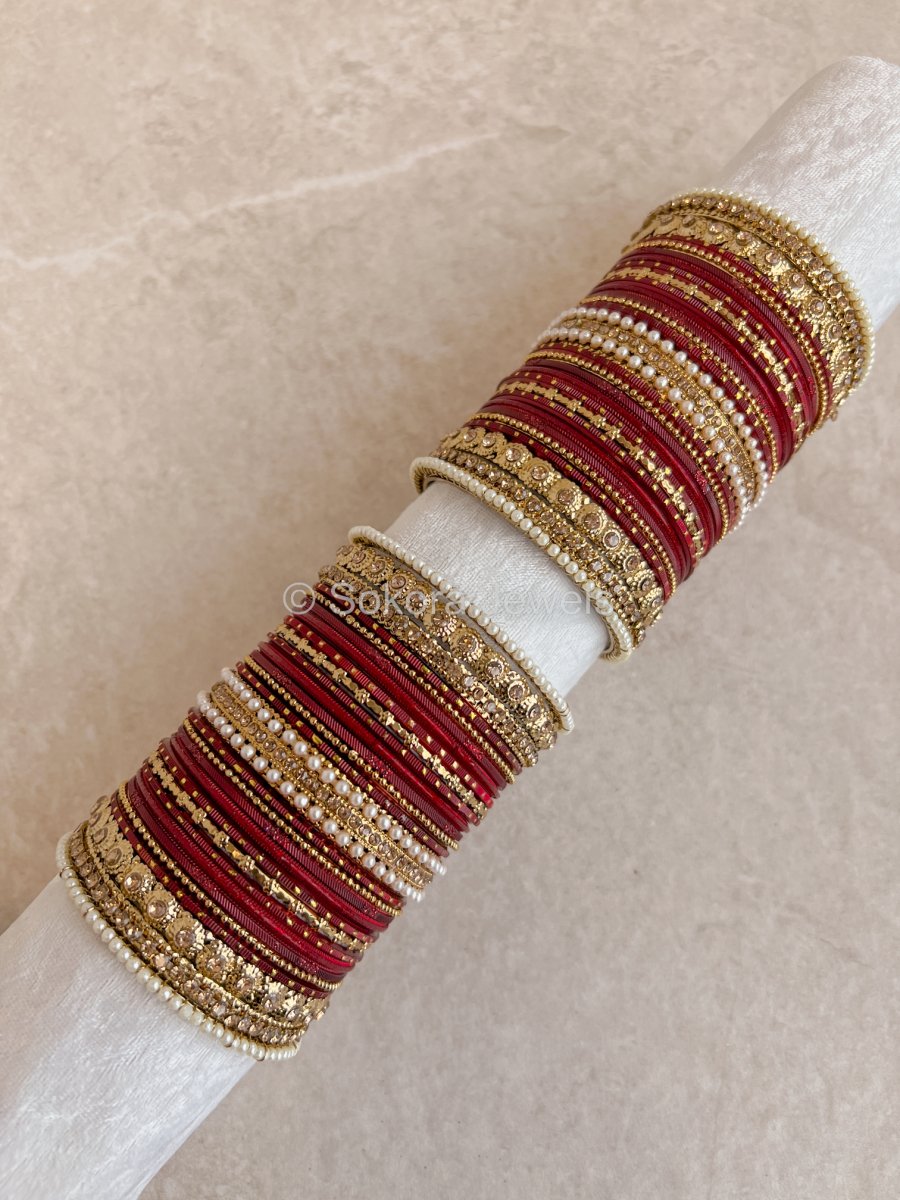 Maroon Bridal Bangle set - SOKORA JEWELSMaroon Bridal Bangle setBANGLES