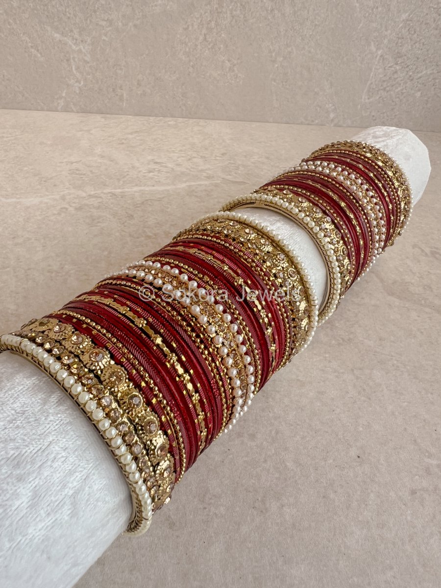 Maroon Bridal Bangle set - SOKORA JEWELSMaroon Bridal Bangle setBANGLES