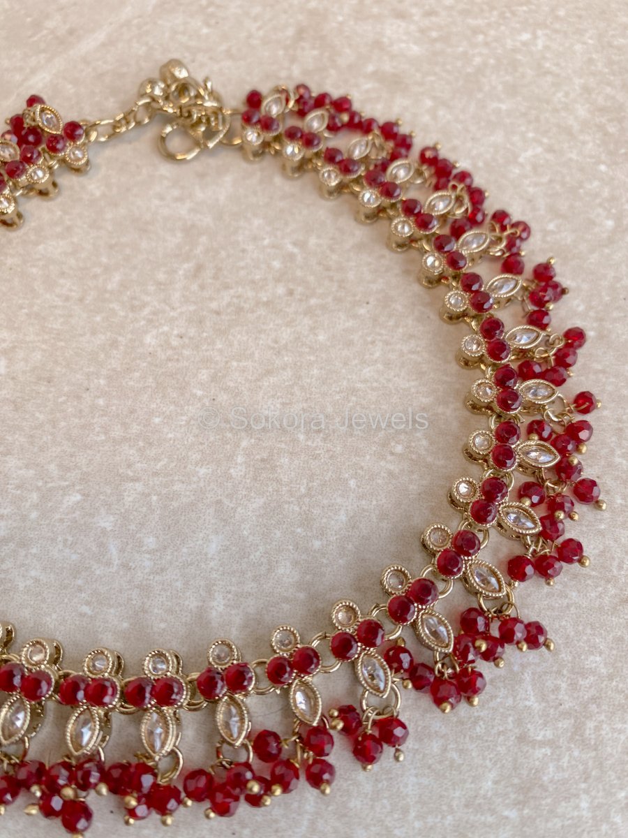 Maroon Droplet Anklets - SOKORA JEWELSMaroon Droplet Anklets