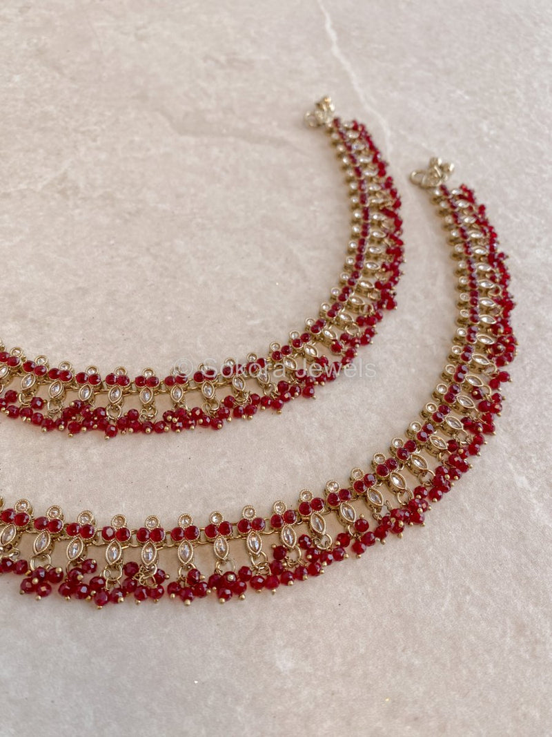 Maroon Droplet Anklets - SOKORA JEWELSMaroon Droplet Anklets