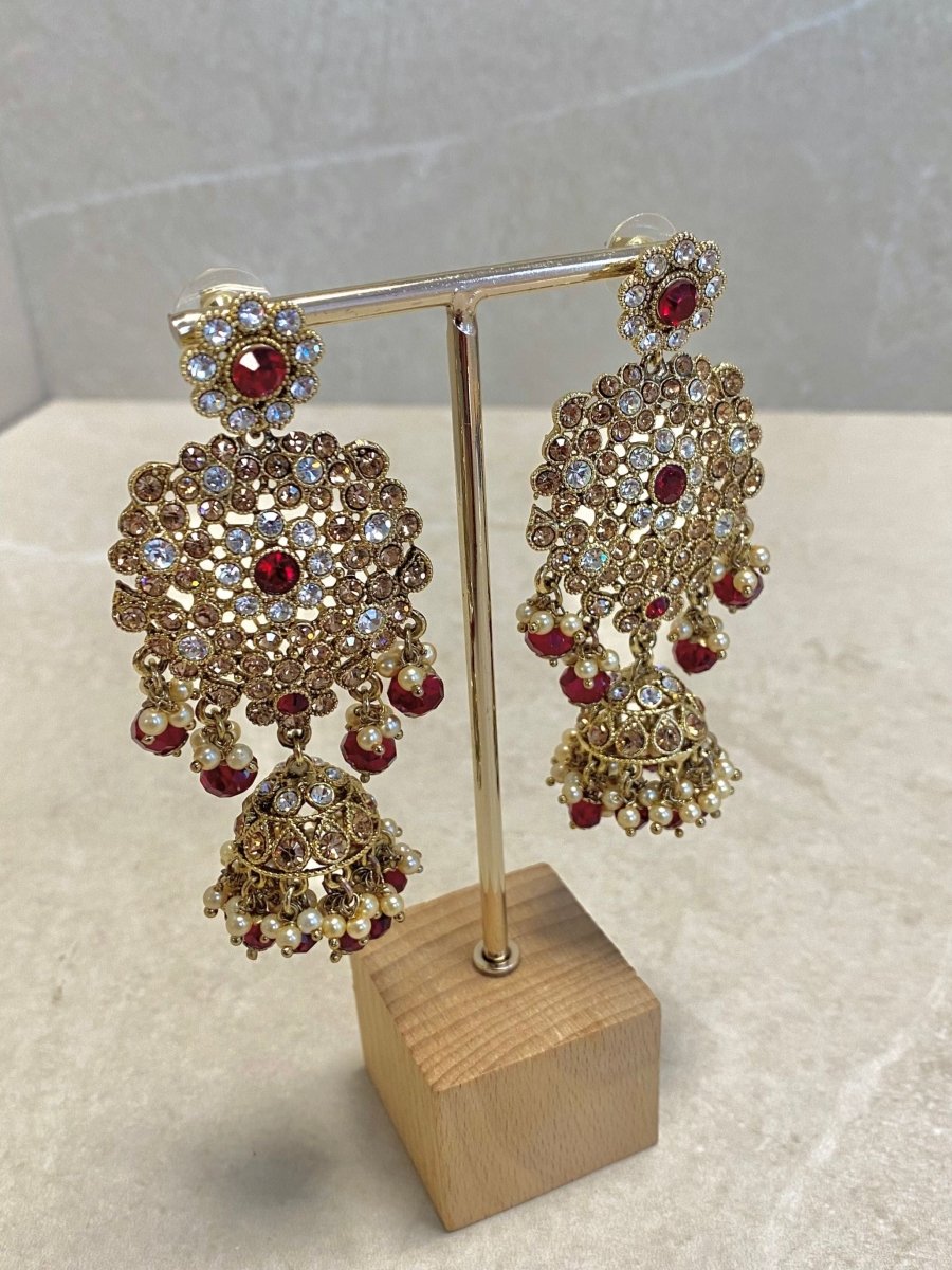 Maroon Jhumka Drop Earrings - SOKORA JEWELSMaroon Jhumka Drop Earrings