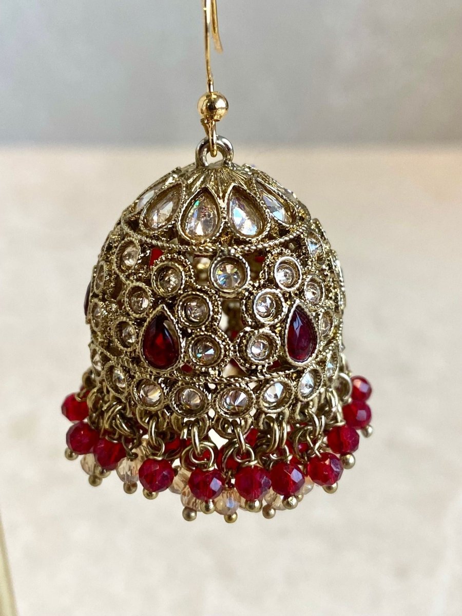 Maroon Jhumka Earrings - SOKORA JEWELSMaroon Jhumka Earrings