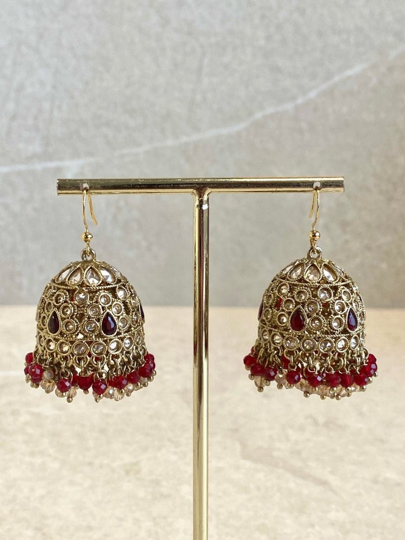 Maroon Jhumka Earrings - SOKORA JEWELSMaroon Jhumka Earrings