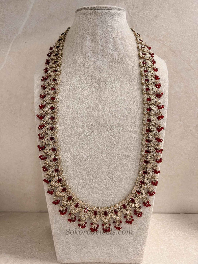 Maroon Long Bridal Haar Necklace - SOKORA JEWELSMaroon Long Bridal Haar Necklace