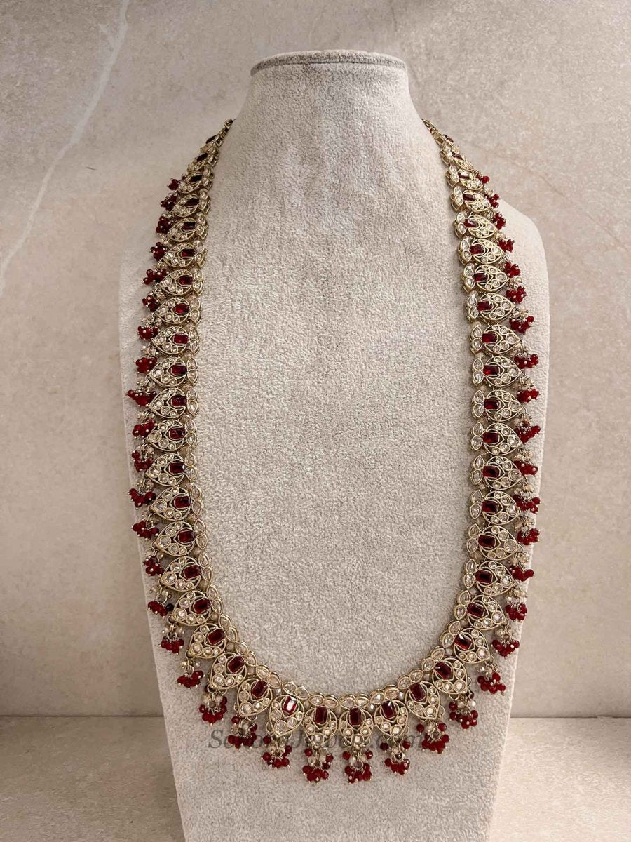 Maroon Long Bridal Haar Necklace - SOKORA JEWELSMaroon Long Bridal Haar Necklace