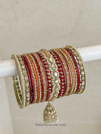 Maroon & Orange Bridal Bangle set - SOKORA JEWELSMaroon & Orange Bridal Bangle setBANGLES