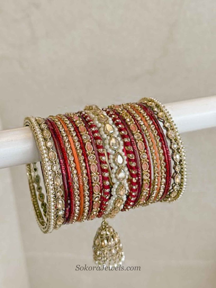 Maroon & Orange Bridal Bangle set - SOKORA JEWELSMaroon & Orange Bridal Bangle setBANGLES