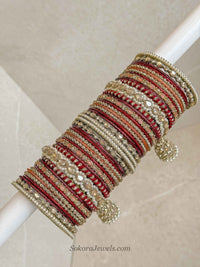 Maroon & Orange Bridal Bangle set - SOKORA JEWELSMaroon & Orange Bridal Bangle setBANGLES