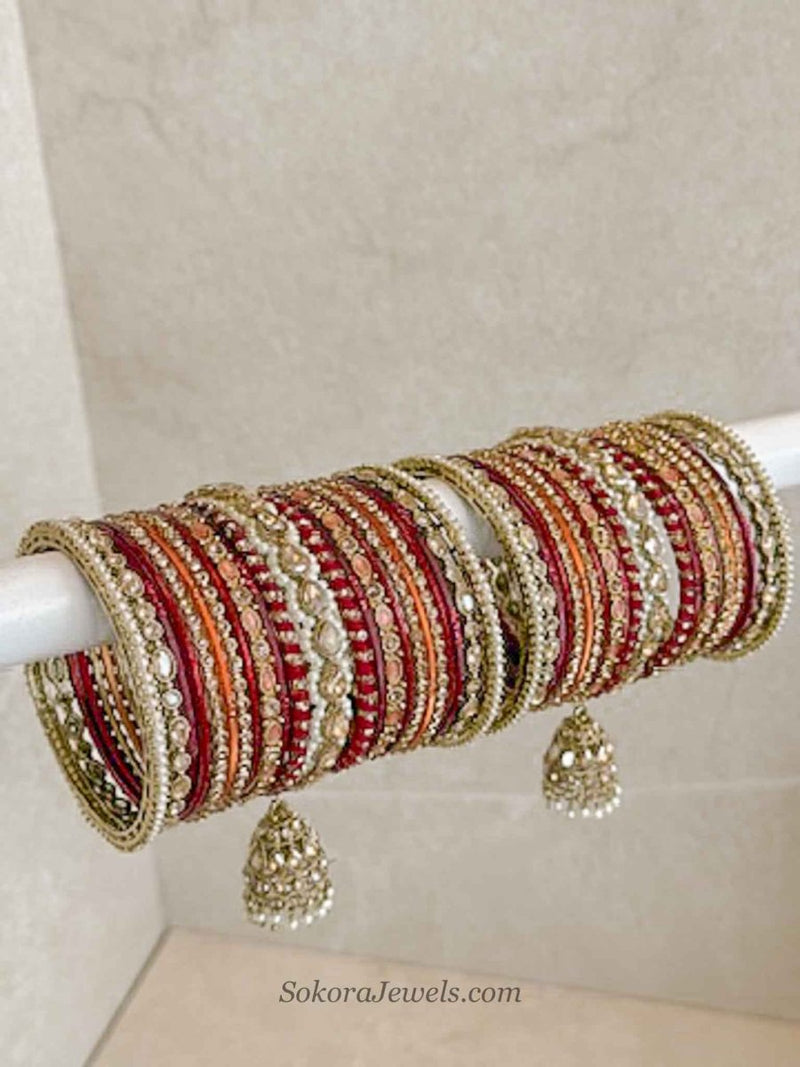 Maroon & Orange Bridal Bangle set - SOKORA JEWELSMaroon & Orange Bridal Bangle setBANGLES