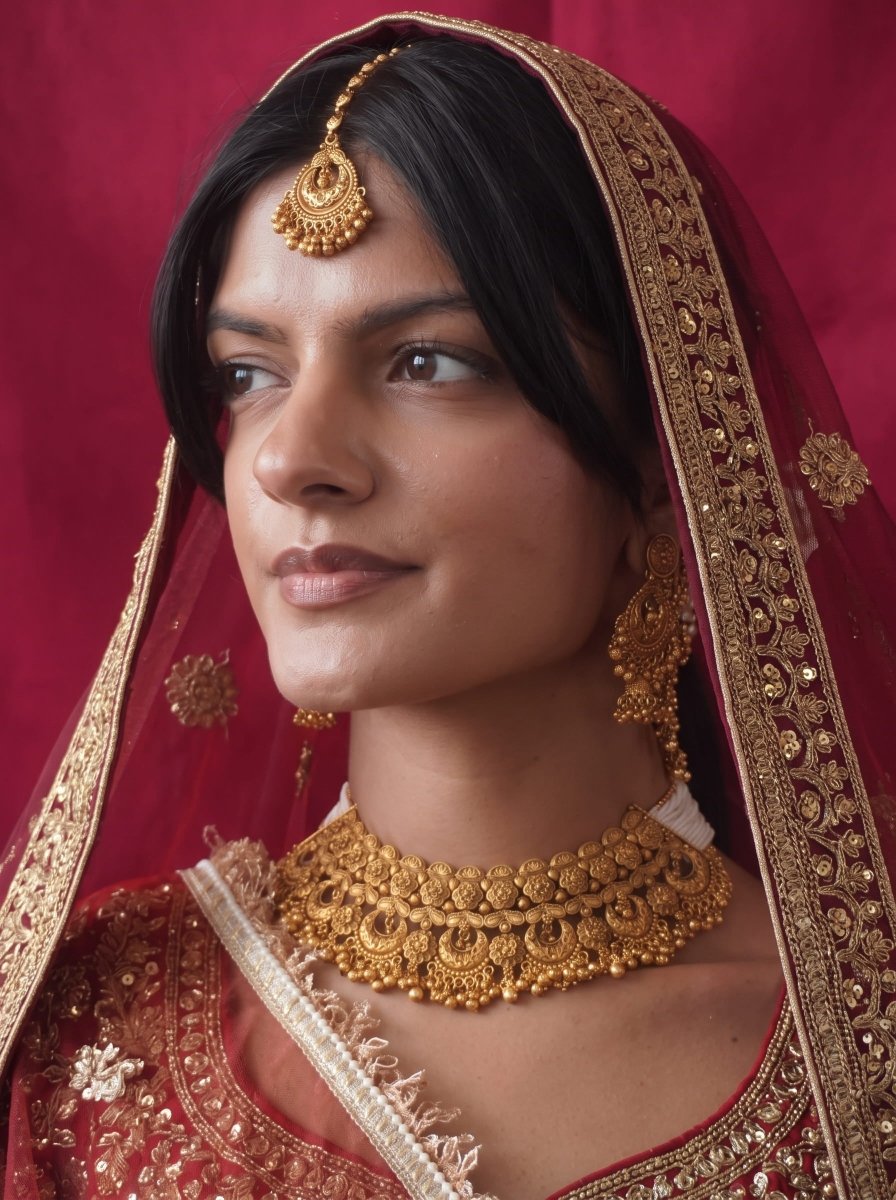 Matt Gold South Indian Bridal Necklace Set - SOKORA JEWELSMatt Gold South Indian Bridal Necklace Set