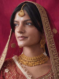 Matt Gold South Indian Bridal Necklace Set - SOKORA JEWELSMatt Gold South Indian Bridal Necklace Set