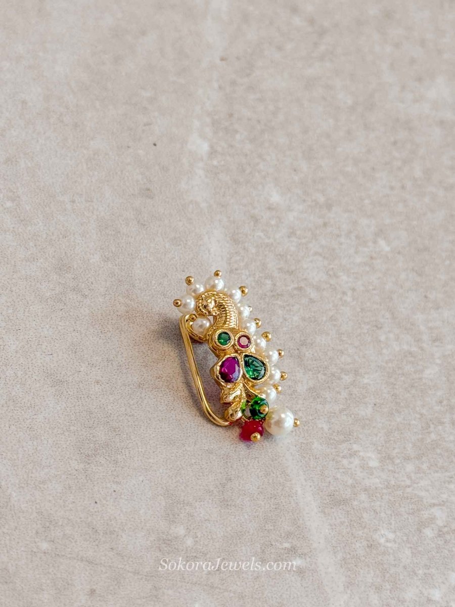 Mayuri Peacock Clip-On Nose Pin | South Indian Temple Jewellery - SOKORA JEWELSMayuri Peacock Clip-On Nose Pin | South Indian Temple Jewellery