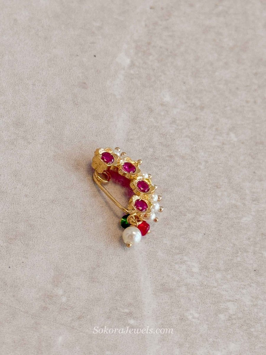 Mayuri Ruby Clip-On Nose Pin | South Indian Temple Jewellery - SOKORA JEWELSMayuri Ruby Clip-On Nose Pin | South Indian Temple Jewellery