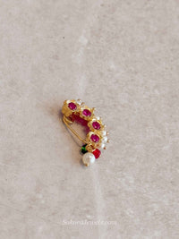 Mayuri Ruby Clip-On Nose Pin | South Indian Temple Jewellery - SOKORA JEWELSMayuri Ruby Clip-On Nose Pin | South Indian Temple Jewellery