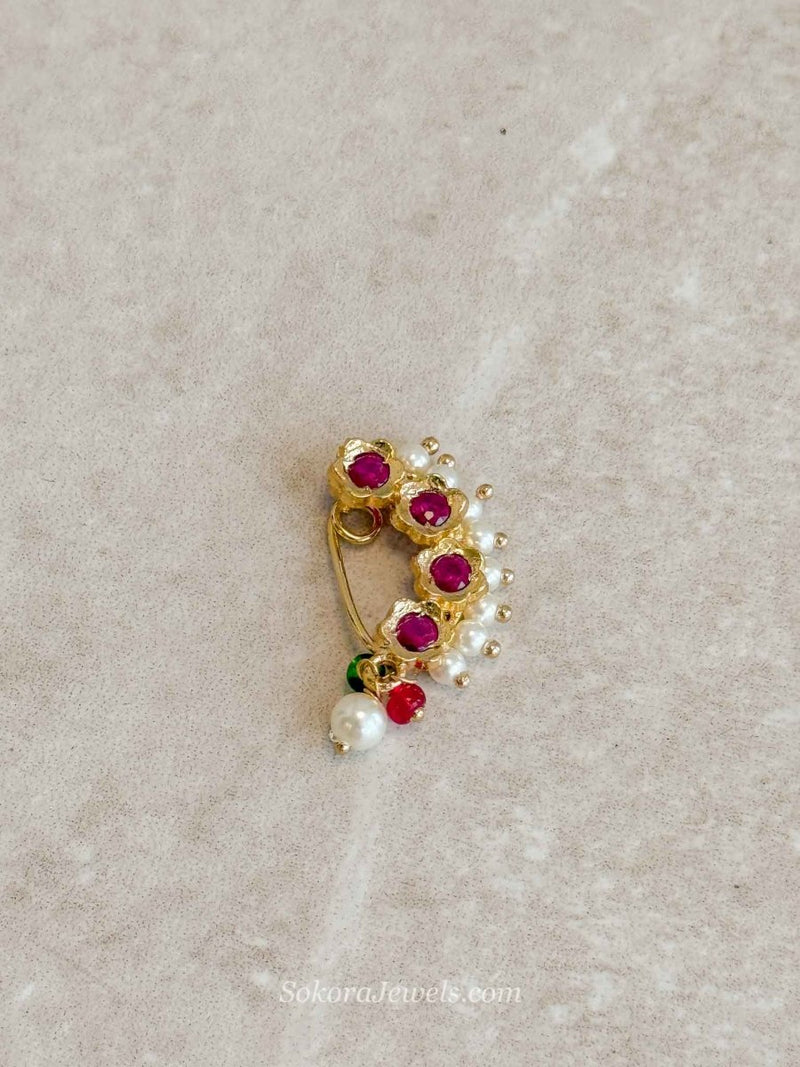 Mayuri Ruby Clip-On Nose Pin | South Indian Temple Jewellery - SOKORA JEWELSMayuri Ruby Clip-On Nose Pin | South Indian Temple Jewellery